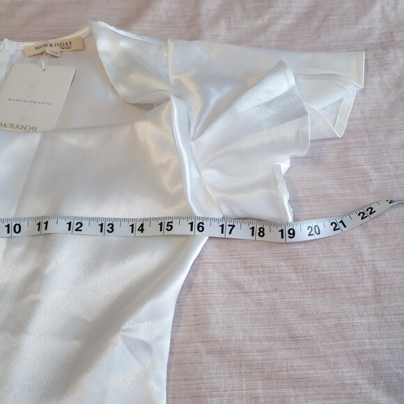 Morrisday White Satin Mini Dress, Angel Look Asymmetrical Dress, Size S - Picture 7 of 7